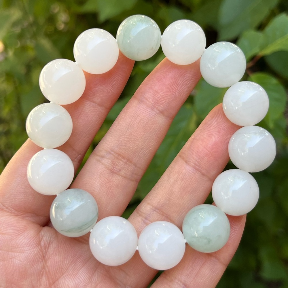 14mm‎ stretchable Tianshan jade bracelet 1512